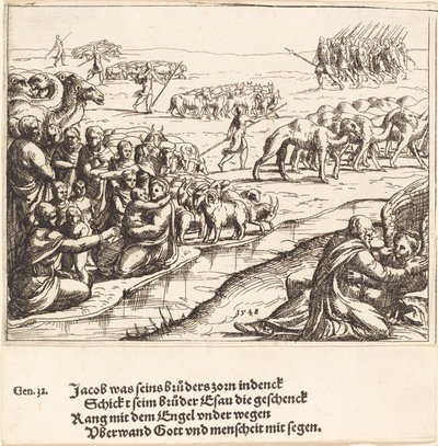 Jakob brottas med ängeln, 1548. av Augustin Hirschvogel