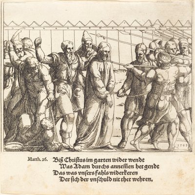 Jesus leds till Kaifas, 1549. av Augustin Hirschvogel
