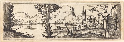 Landskap med sjö och stad, 1545. av Augustin Hirschvogel