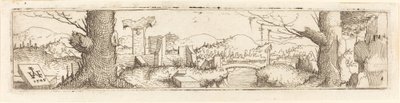 Landskap med bäck och ruiner, 1545. av Augustin Hirschvogel