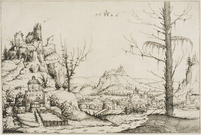 Landskap med en fästning på en kulle av Augustin Hirschvogel