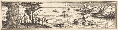 Landskap med sjö och segelfartyg av Augustin Hirschvogel