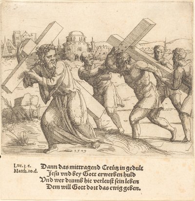 Människan bär korset efter Kristus, 1549. av Augustin Hirschvogel