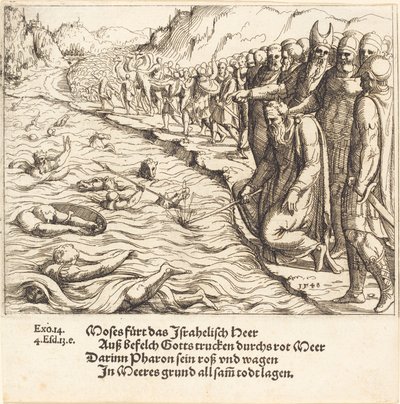 Moses stänger Röda havet, 1548. av Augustin Hirschvogel