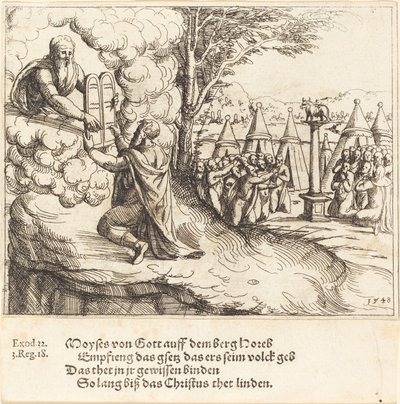 Moses tar emot tavlorna, 1548. av Augustin Hirschvogel