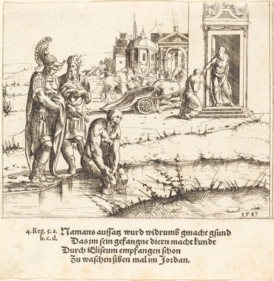 Naaman blir botad från spetälska, 1547. av Augustin Hirschvogel