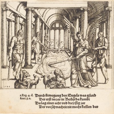 Ängeln som agiterar poolen i Bethesda, 1548. av Augustin Hirschvogel