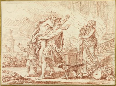 Aeneas flyr med Anchises från Trojas ruiner av Augustin Pajou