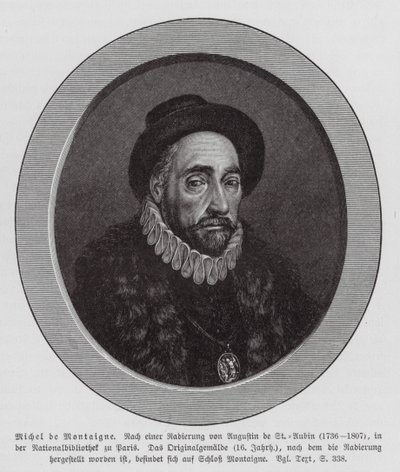 Michel de Montaigne, fransk filosof (gravyr) av Augustin de (after) Saint-Aubin