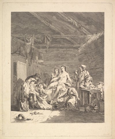 Efter bröllopsnatten ska lakanen visas upp. Från Voyage en Sibérie, 1767 av Augustin de Saint Aubin