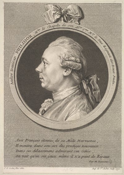 Porträtt av André Danican Philidor, 1772. av Augustin de Saint Aubin