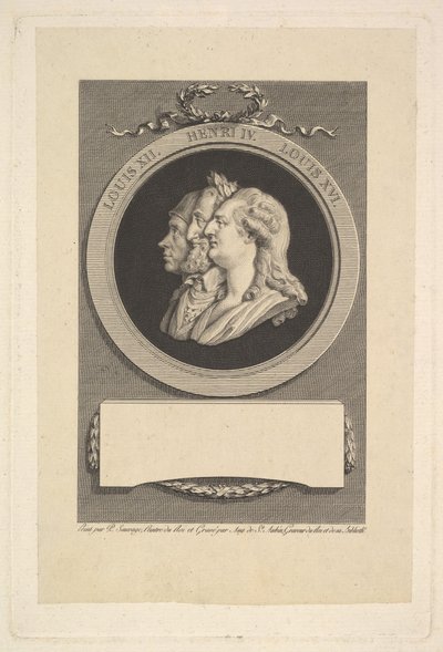 Porträtt av Ludvig XVI, Henri IV och Ludvig XII, 1791. av Augustin de Saint Aubin