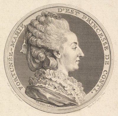 Tryck av en porträttmedalj av Fortunée-Marie dEst, prinsessan av Conti, 1781. av Augustin de Saint Aubin