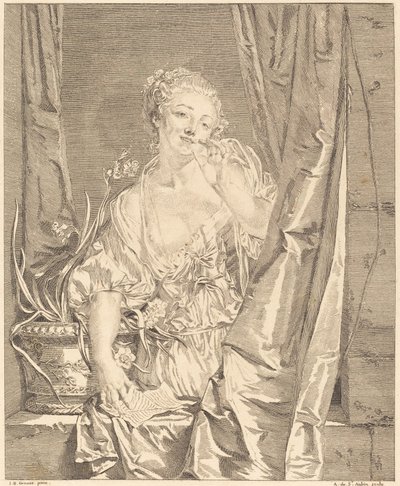 Kysen skickade av Augustin de Saint Aubin after Jean Baptiste Greuze