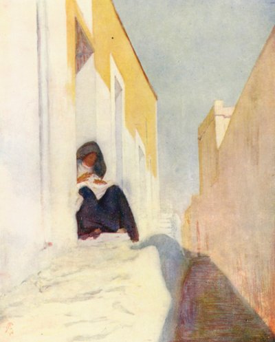 En gata i Almeria (färglitografi) av Augustine Fitzgerald