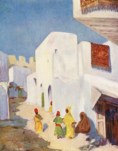 En gata i Tangier (färglitografi) av Augustine Fitzgerald