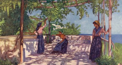 Bönder under vinrankorna, Casamicciola, Ischia (färglitografi) av Augustine Fitzgerald