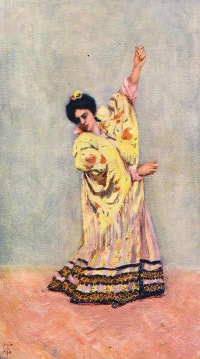 Spansk zigenare dansar tanga (färglitografi) av Augustine Fitzgerald