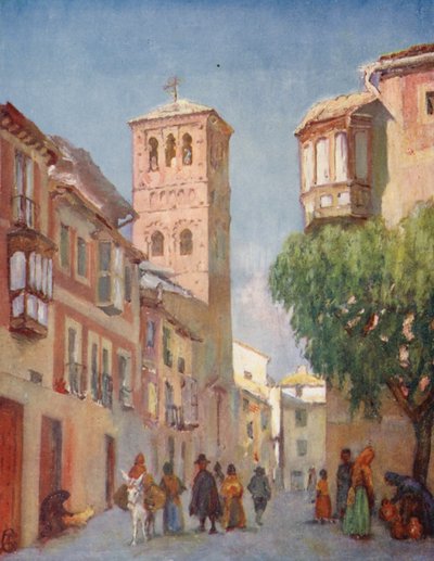 Toledo, en gatuscen (färglitografi) av Augustine Fitzgerald