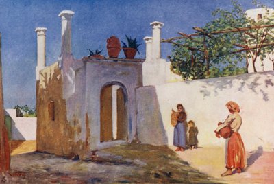 Byvägen i Caprili, Capri (färglitografi) av Augustine Fitzgerald