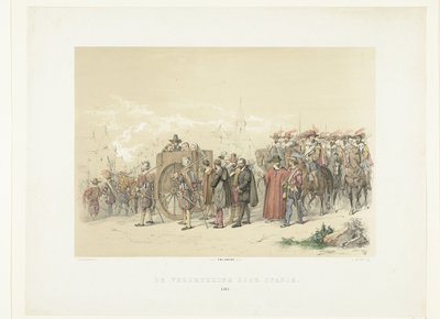 Borta bort civila i fångenskap av spanska soldater, 1567 The Tribulation by Spain (titel på objekt) av Augustinus Jacobus Bernardus Wouters
