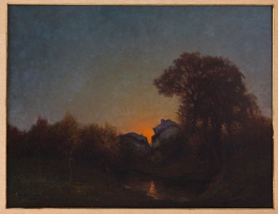 Landskap vid solnedgången (olja på duk) av Augusto Baracchi