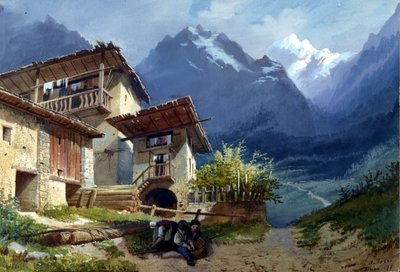 Scenografi för operan "Linda di Chamounix" av Gaetano Donizetti, Turin, 1875 av Augusto Ferri