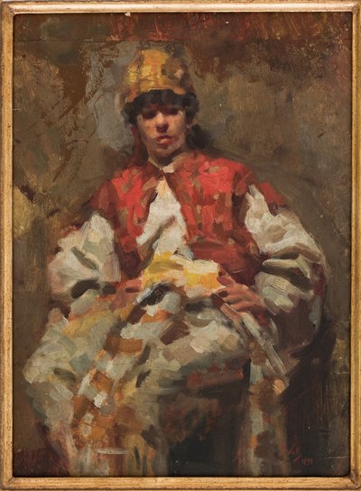 Kvinnlig figur (olja på papper) av Augusto Valli