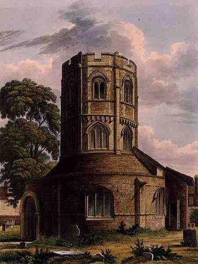 Heliga gravens kyrka, Cambridge, från "The History of Cambridge", graverad av J. Hill, pub. av R. Ackermann av Augustus Charles (after) Pugin