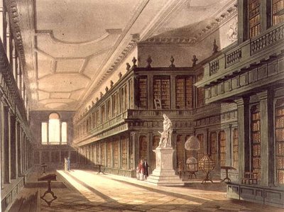 Interiör av Library of All Souls College, illustration från "Historien av Oxford", graverad av puben J. Bluck (fl.1791-1831). av R. Ackermann av Augustus Charles (after) Pugin