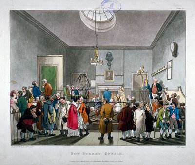Bow Street Police Court, Westminster, London, 1808 av Augustus Charles Pugin, Thomas Rowlandson