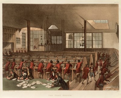 Postkontoret, c1808 av Augustus Charles Pugin, Thomas Rowlandson