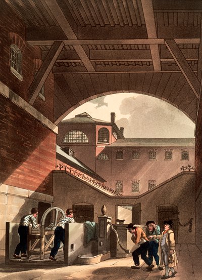 Vattenmotor vid Cold Bath Fields Prison, London, 1808 av Augustus Charles Pugin, Thomas Rowlandson