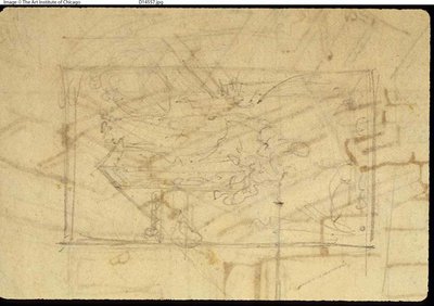 Studie för utställningsrummet, Somerset House, från Microcosm of London (recto); Skiss av en målning: Madonna och barn (verso) av Augustus Charles Pugin