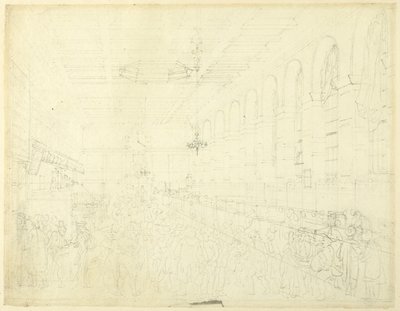 Studie för The Long Room, Custom House, från Microcosm of London av Augustus Charles Pugin