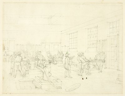 Studie till The Mint, från Microcosm of London (recto); Skiss av innergård (verso) av Augustus Charles Pugin