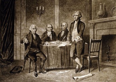 Ledare för kontinentalkongressen 1775: John Adams, Robert Morris, Alexander Hamilton, Thomas Jefferson, teckning av Augustus Tholey (1894) av Augustus Tholey