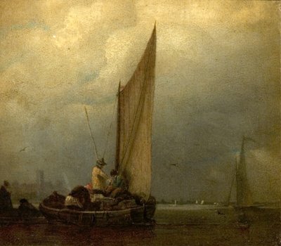 En flodscen med pråmar, c.1825 av Augustus Wall Callcott