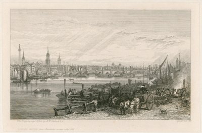 Konstruktion af New London Bridge, 1826 swed av Augustus Wall Callcott
