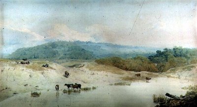 Utsikt i Yorkshire, River and Cattle, (ritning) av Augustus Wall Callcott