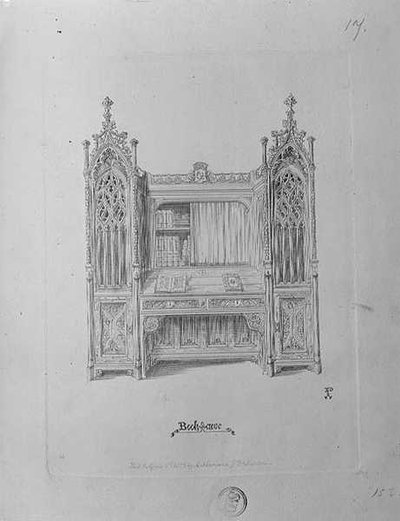 Design för en gotisk bokhylla, ca 1835 av Augustus Welby Northmore Pugin