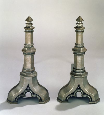 Par andirons i gotisk stil, ca 1836 (gjutstål) av Augustus Welby Northmore Pugin