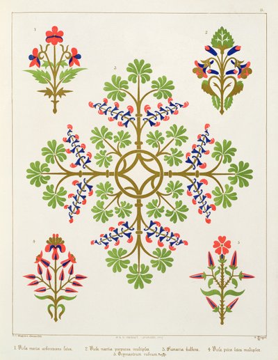 Rosmotiv tapetdesign, tryckt av M. und N. Hanhart av Augustus Welby Northmore Pugin