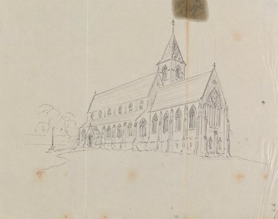 Skiss över en gotisk kyrka av Augustus Welby Northmore Pugin