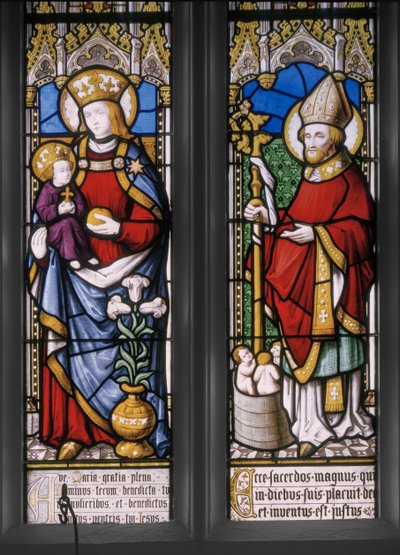 Virgin & Child med St. Nicholas, detalj, 1841 (målat glas) av Augustus Welby Northmore Pugin