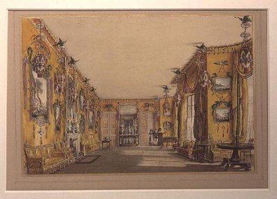 Den gula (norra) salongen (färg litho) av Augustus Welby Pugin