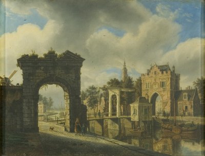 Kanalscen med vindbrygga av Augustus Wijnands