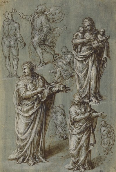 Blad med studier av olika figurer av Aurelio Luini