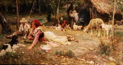 Italiensk gårdsscen av Aurelio Tiratelli
