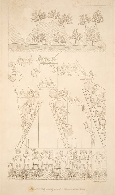 En stad tagen genom överfall - Fångar körda iväg, från Monuments of Nineveh, pub. 1849 av Austen Henry Layard